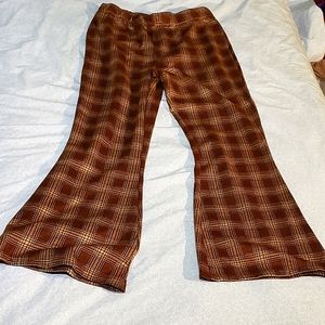 Monochromatic Brown Plaid 70s Inspired Bell Bottom Pants Back to School